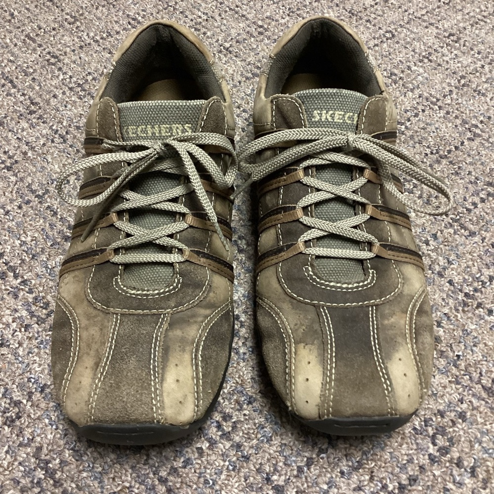 Skechers Brown Tan Leather Casual Sneaker Tie Shoes Size Mens 11